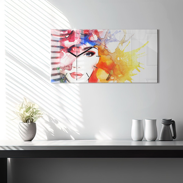 Horizontale Uhr mit motiv Buntes Porträt einer Frau