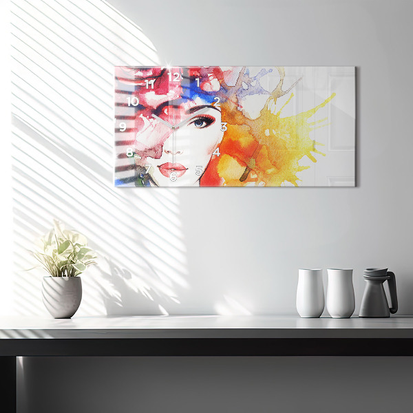 Horizontale Uhr mit motiv Buntes Porträt einer Frau