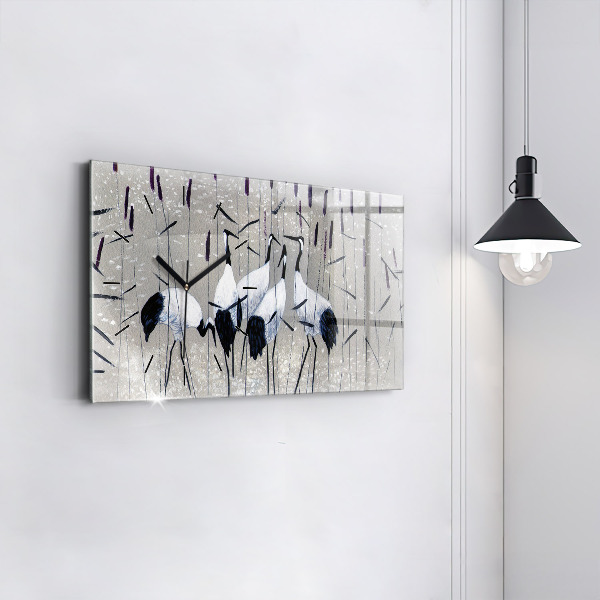 Horizontale Uhr Kraniche im Schilf