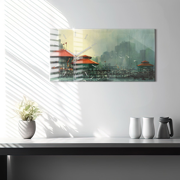 Horizontale Uhr mit motiv Fischerdorf