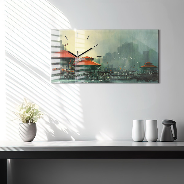 Horizontale Uhr mit motiv Fischerdorf