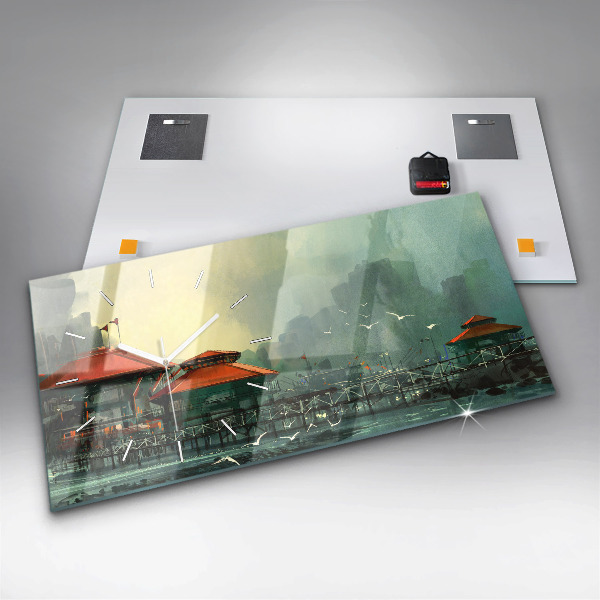 Horizontale Uhr mit motiv Fischerdorf