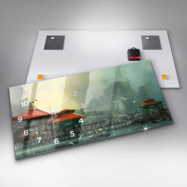 Horizontale Uhr mit motiv Fischerdorf