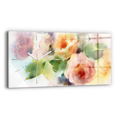 Horizontale Uhr Rosen in einer Vase Aquarell