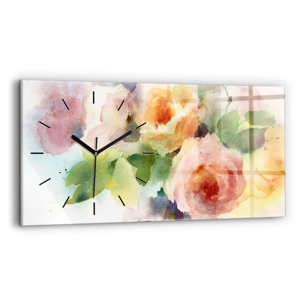 Horizontale Uhr Rosen in einer Vase Aquarell