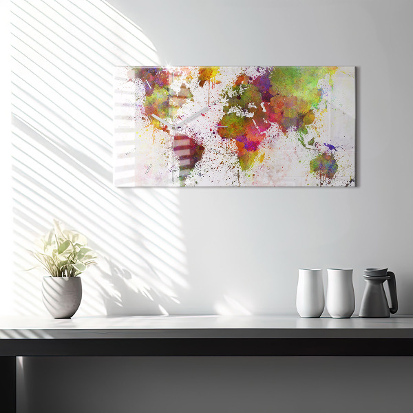 Horizontale Uhr Aquarellierte Weltkarte