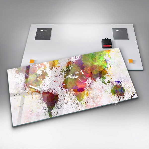 Horizontale Uhr Aquarellierte Weltkarte