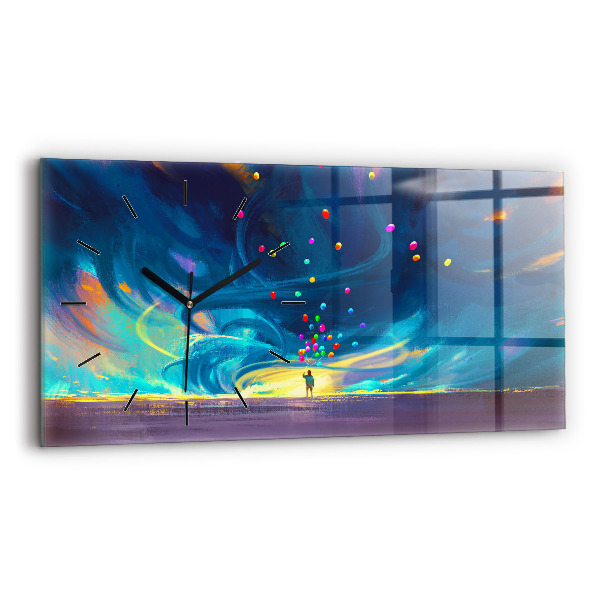 Horizontale Uhr Kind und Luftballons