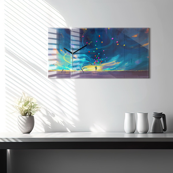 Horizontale Uhr Kind und Luftballons