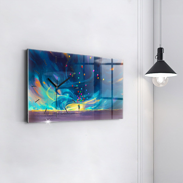 Horizontale Uhr Kind und Luftballons