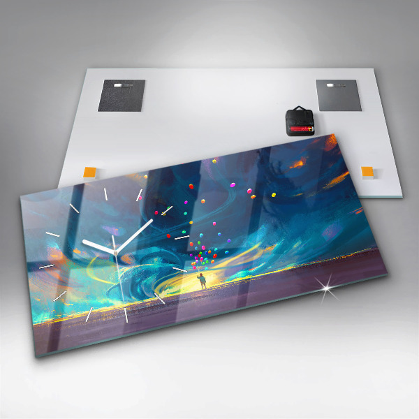 Horizontale Uhr Kind und Luftballons