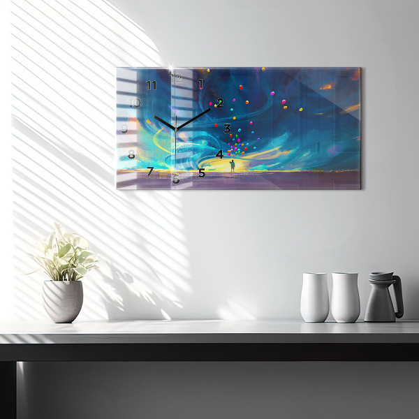 Horizontale Uhr Kind und Luftballons