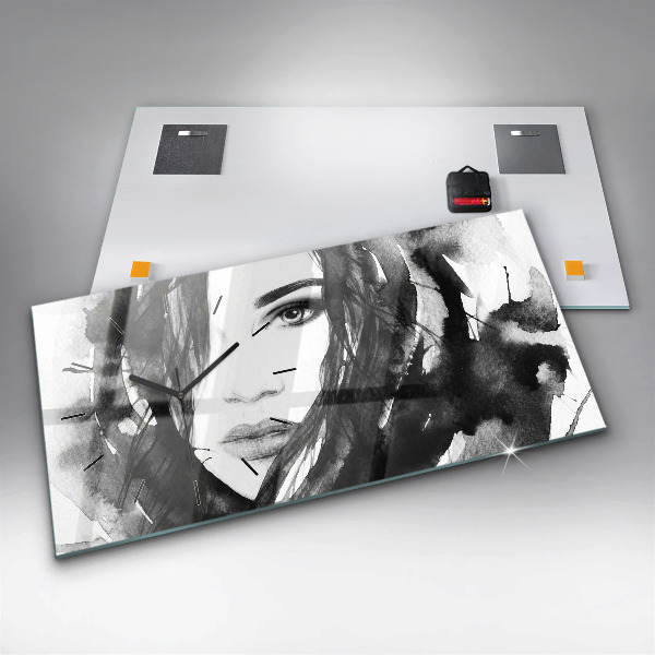 Horizontale Uhr mit motiv Porträt einer Frau Aquarell