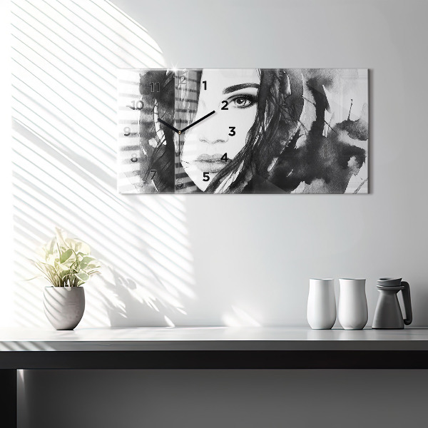 Horizontale Uhr mit motiv Porträt einer Frau Aquarell