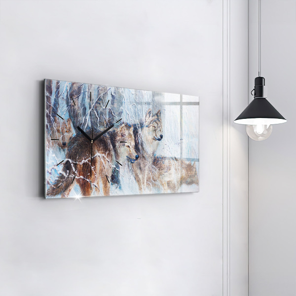 Horizontale Uhr mit motiv Wölfe im Wald