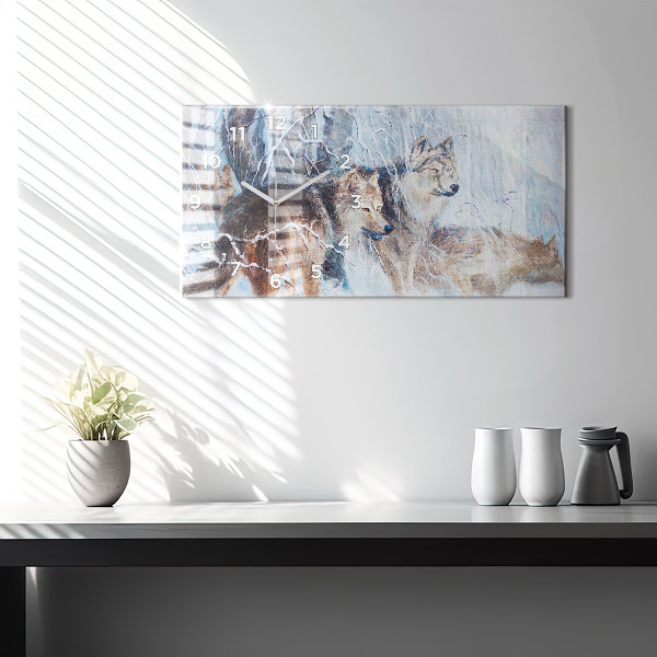 Horizontale Uhr mit motiv Wölfe im Wald