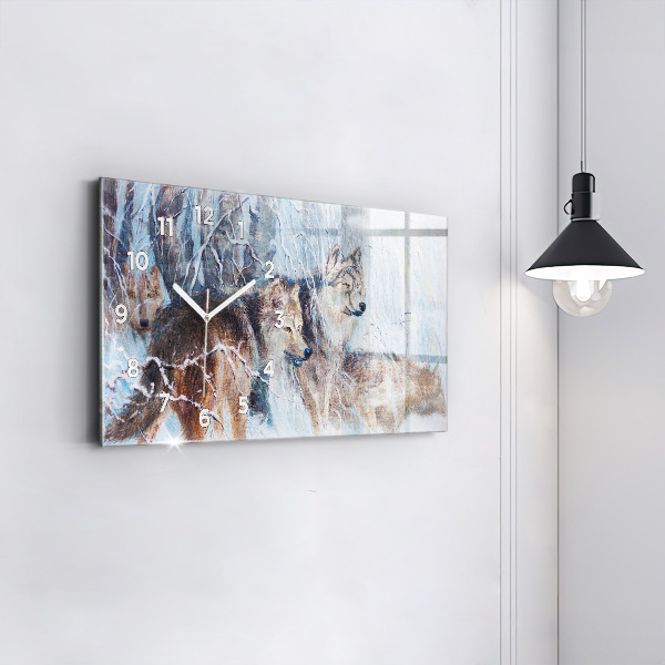 Horizontale Uhr mit motiv Wölfe im Wald
