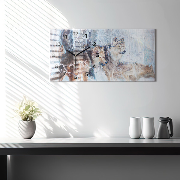 Horizontale Uhr mit motiv Wölfe im Wald