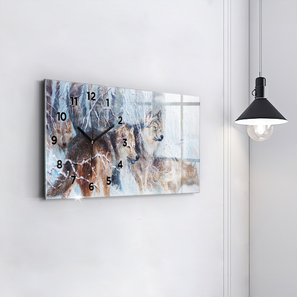 Horizontale Uhr mit motiv Wölfe im Wald