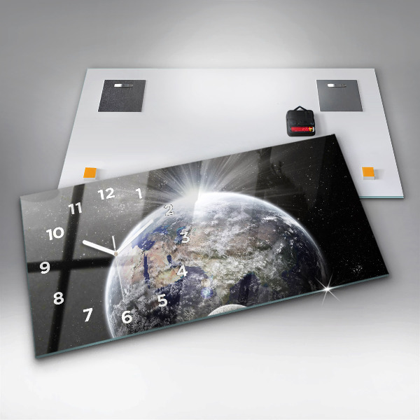 Horizontale Uhr Die Erde der Mond die Sonne