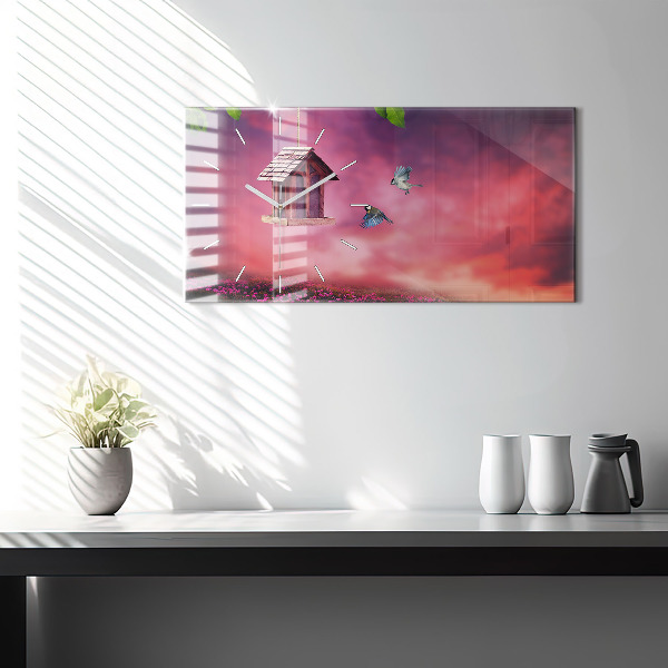 Horizontale Uhr mit motiv Vogelhaus