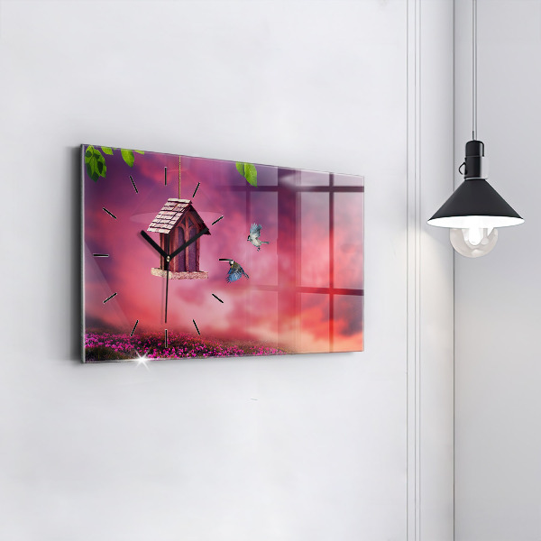 Horizontale Uhr mit motiv Vogelhaus