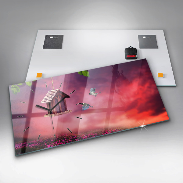 Horizontale Uhr mit motiv Vogelhaus