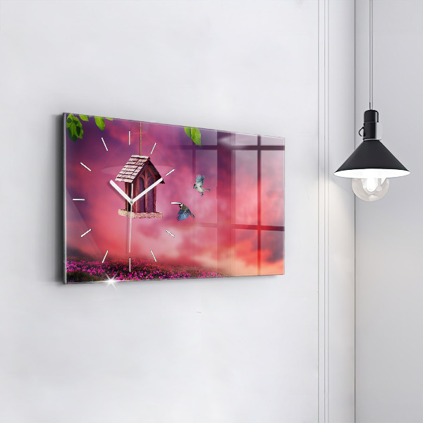Horizontale Uhr mit motiv Vogelhaus
