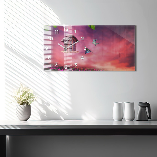 Horizontale Uhr mit motiv Vogelhaus