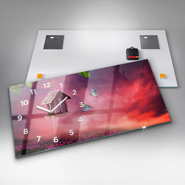 Horizontale Uhr mit motiv Vogelhaus
