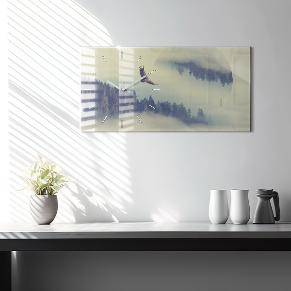 Horizontale Uhr mit motiv Nebliger Wald Adler