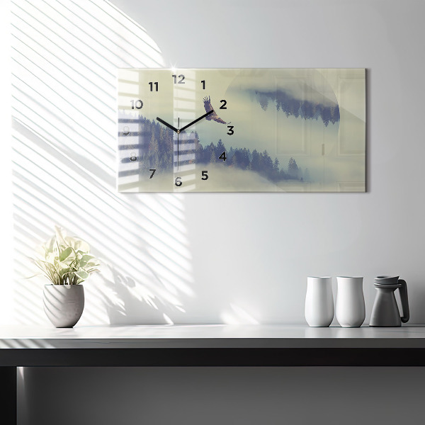 Horizontale Uhr mit motiv Nebliger Wald Adler
