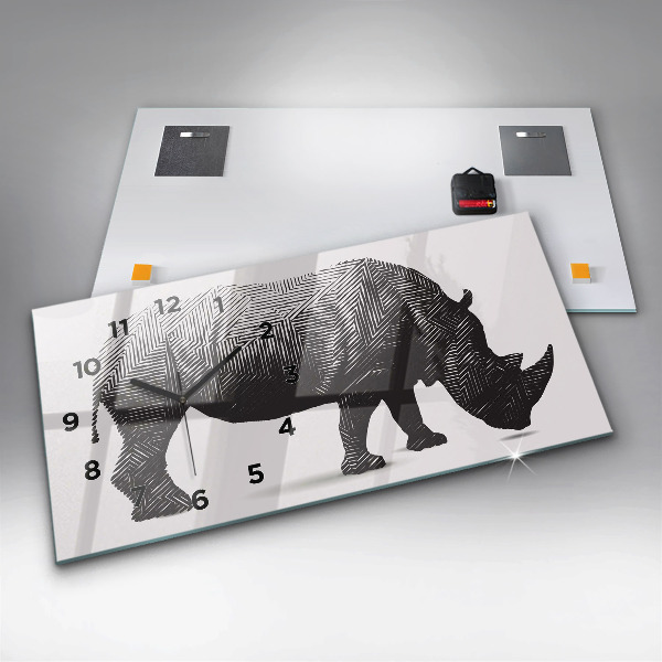 Horizontale Uhr mit motiv Rhinozeros Linienkunst