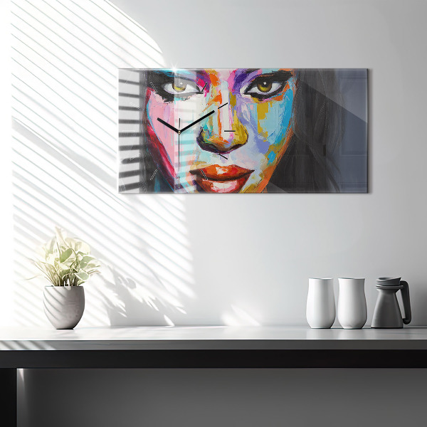 Horizontale Uhr mit motiv Farbiges Gesicht einer Frau