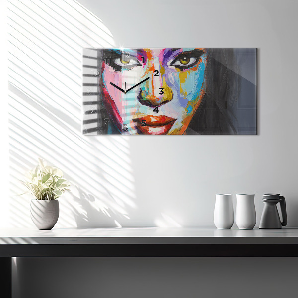 Horizontale Uhr mit motiv Farbiges Gesicht einer Frau