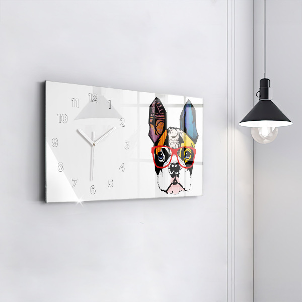 Horizontale Uhr mit motiv Französische Bulldogge mit Brille