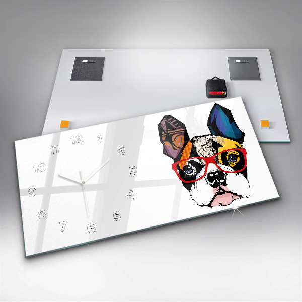 Horizontale Uhr mit motiv Französische Bulldogge mit Brille
