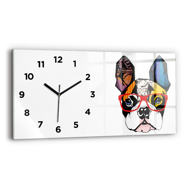 Horizontale Uhr mit motiv Französische Bulldogge mit Brille