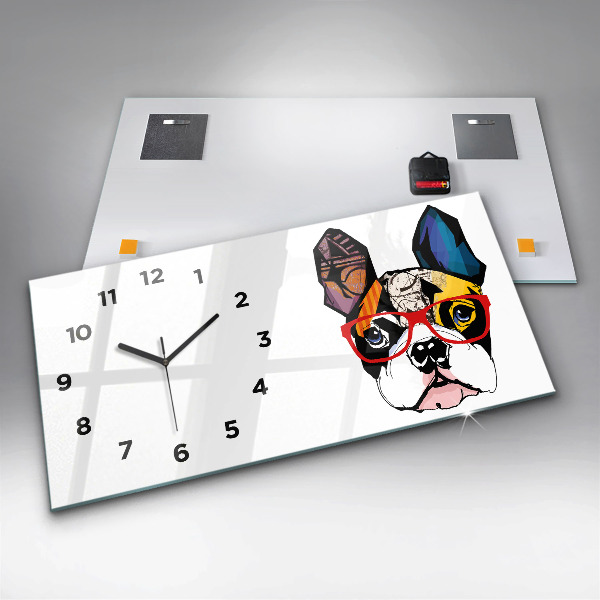 Horizontale Uhr mit motiv Französische Bulldogge mit Brille