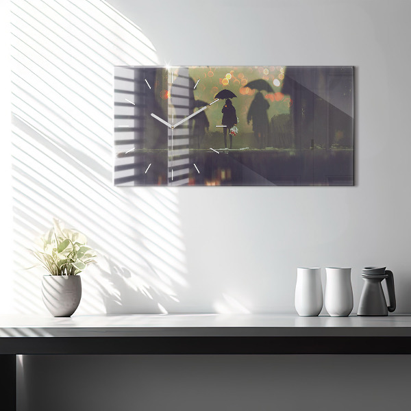Horizontale Uhr mit motiv Menschen mit Regenschirmen
