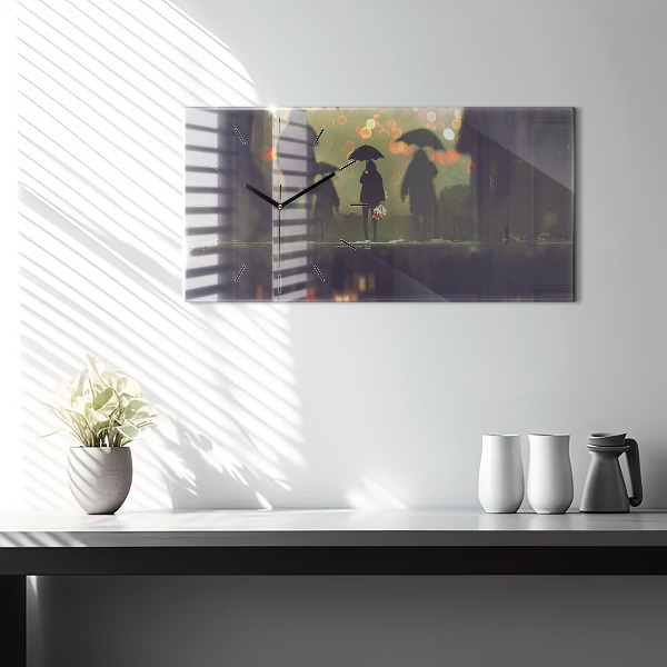 Horizontale Uhr mit motiv Menschen mit Regenschirmen