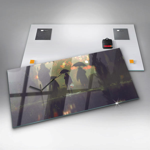 Horizontale Uhr mit motiv Menschen mit Regenschirmen