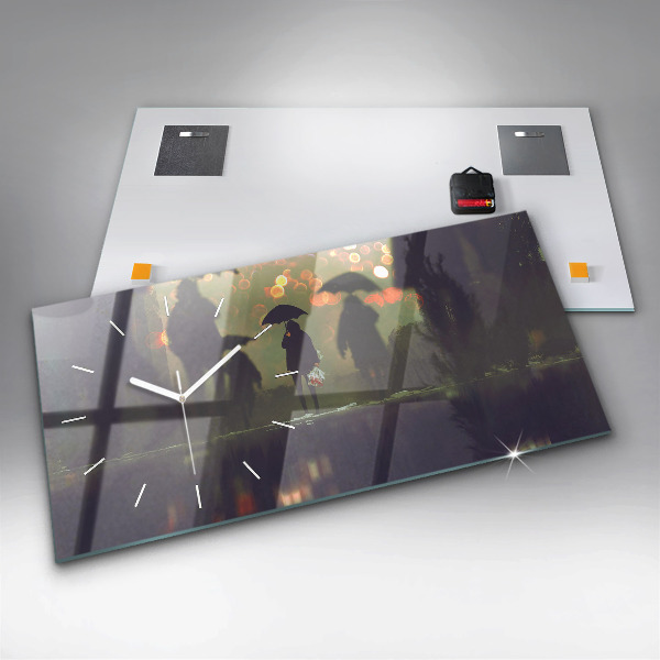 Horizontale Uhr mit motiv Menschen mit Regenschirmen