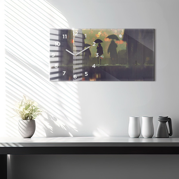 Horizontale Uhr mit motiv Menschen mit Regenschirmen