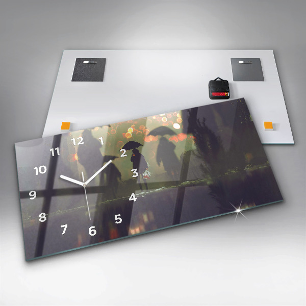 Horizontale Uhr mit motiv Menschen mit Regenschirmen