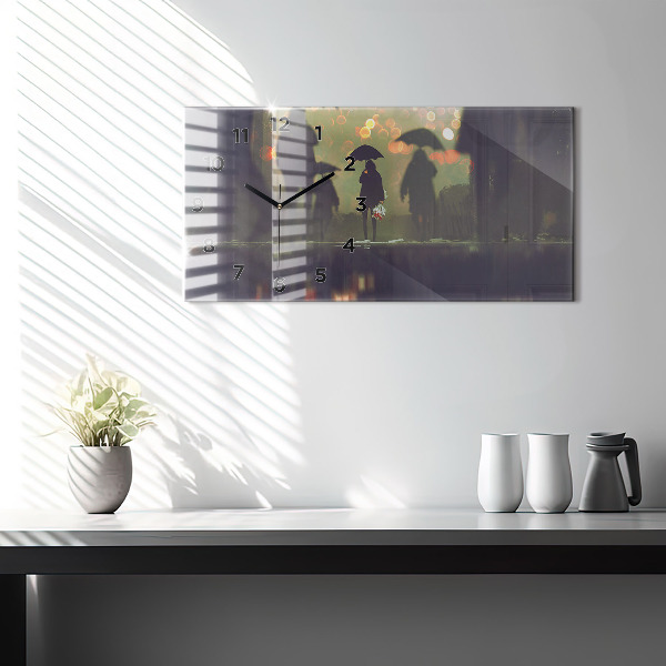 Horizontale Uhr mit motiv Menschen mit Regenschirmen