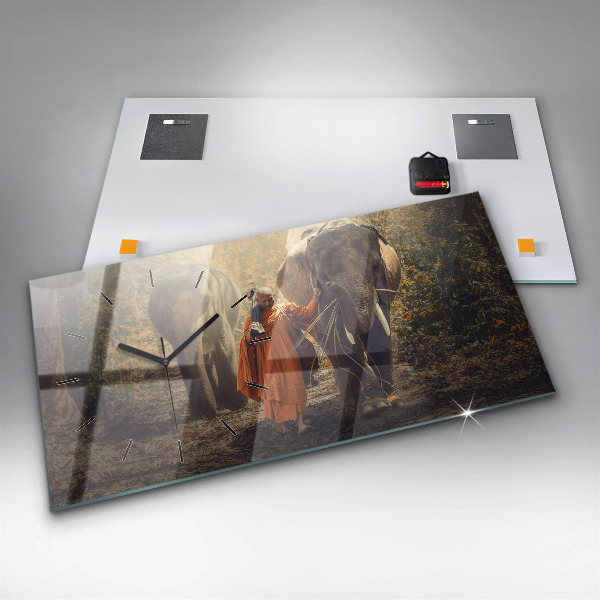 Horizontale Uhr Mönch führt Elefanten