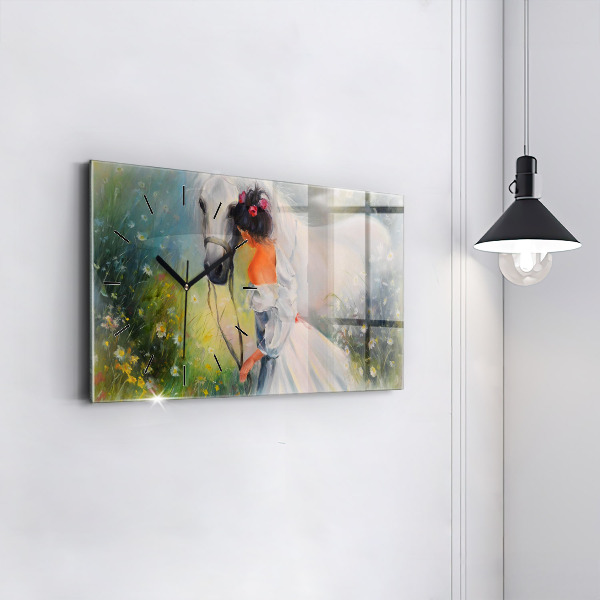 Horizontale Uhr mit motiv Schöne Frau mit Pferd