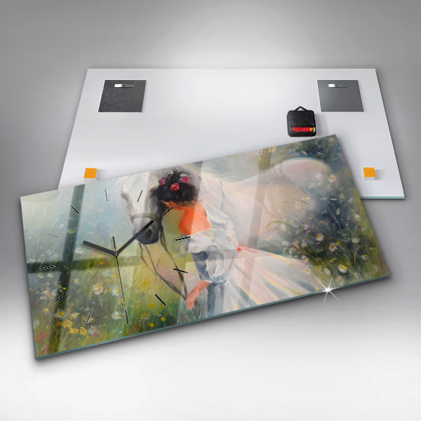 Horizontale Uhr mit motiv Schöne Frau mit Pferd