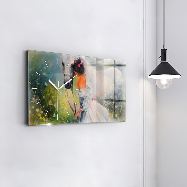 Horizontale Uhr mit motiv Schöne Frau mit Pferd